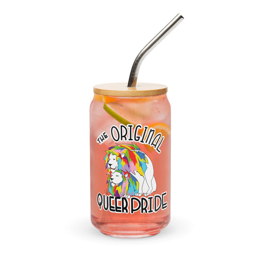 The Original Queer Pride White/Rainbow Lions Can-shaped glass (straw/lid avail.)