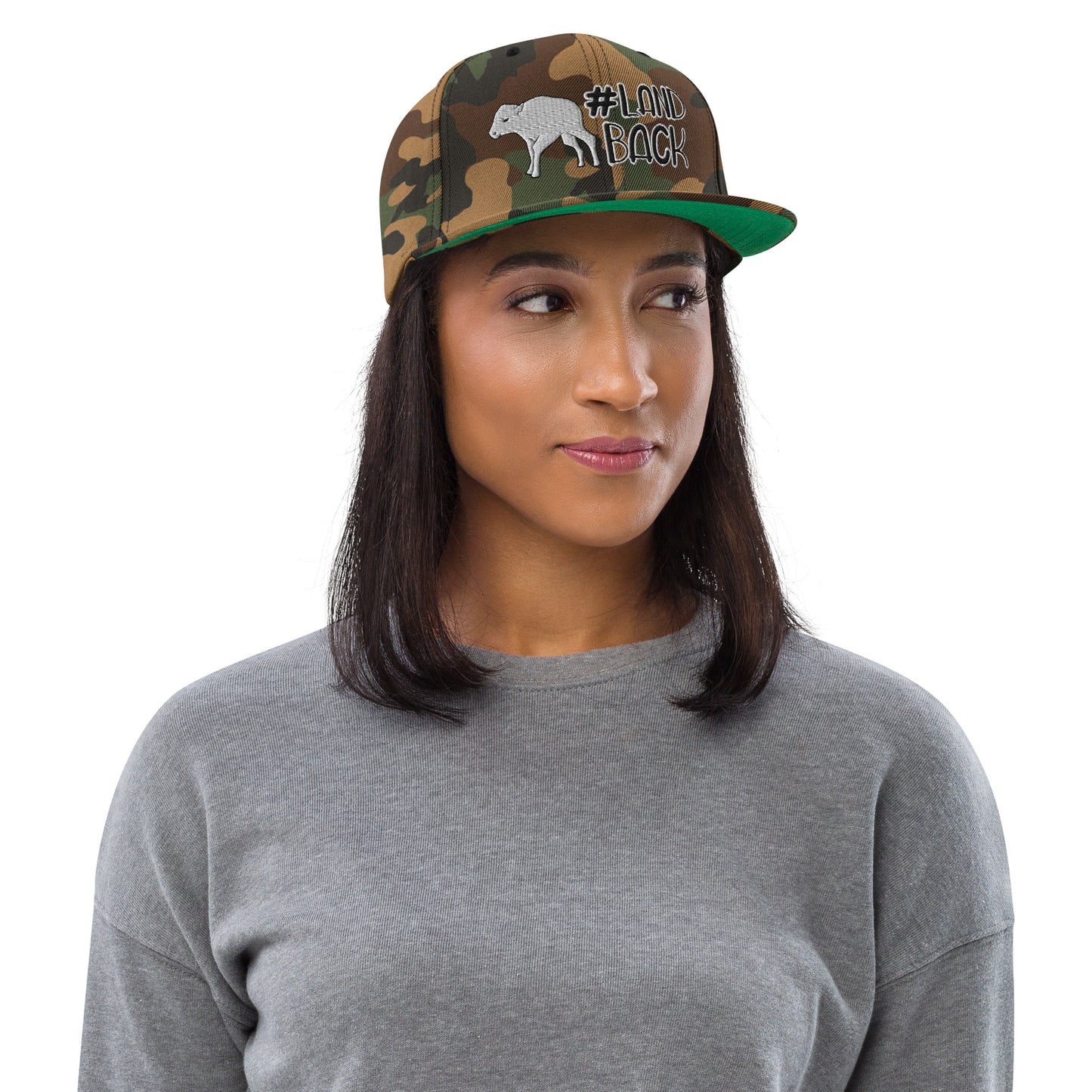 #LandBack White Buffalo Calf Snapback Hat