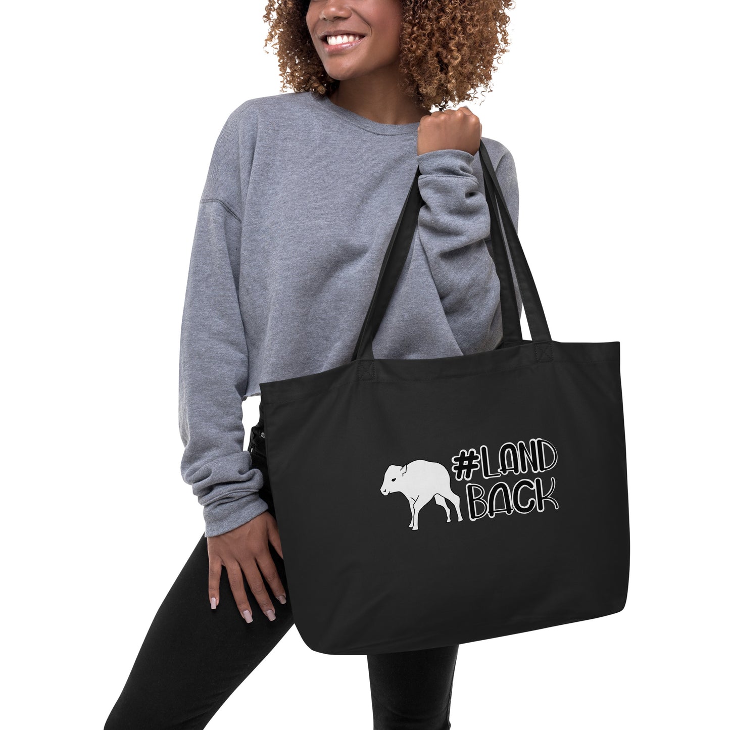 #LandBack White Buffalo Calf Large organic tote bag