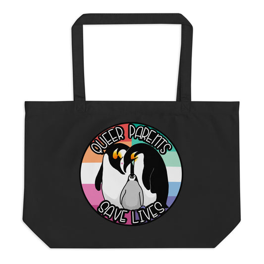 Queer Parents Save Lives - Gay/Lesbian Penguins Large organic tote bag