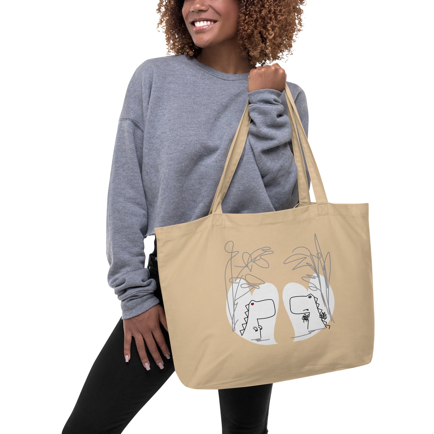 Dino Love DITL Bonus Panel Large organic tote bag