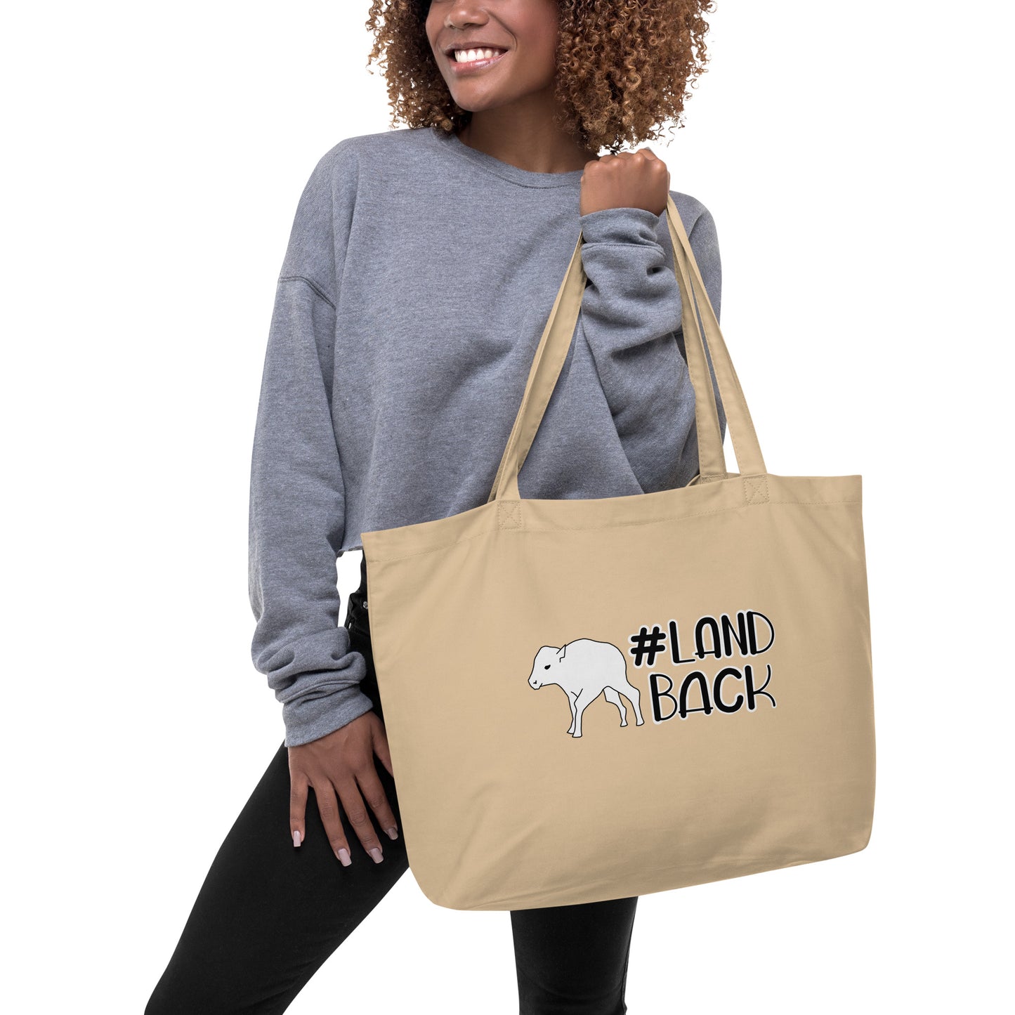 #LandBack White Buffalo Calf Large organic tote bag