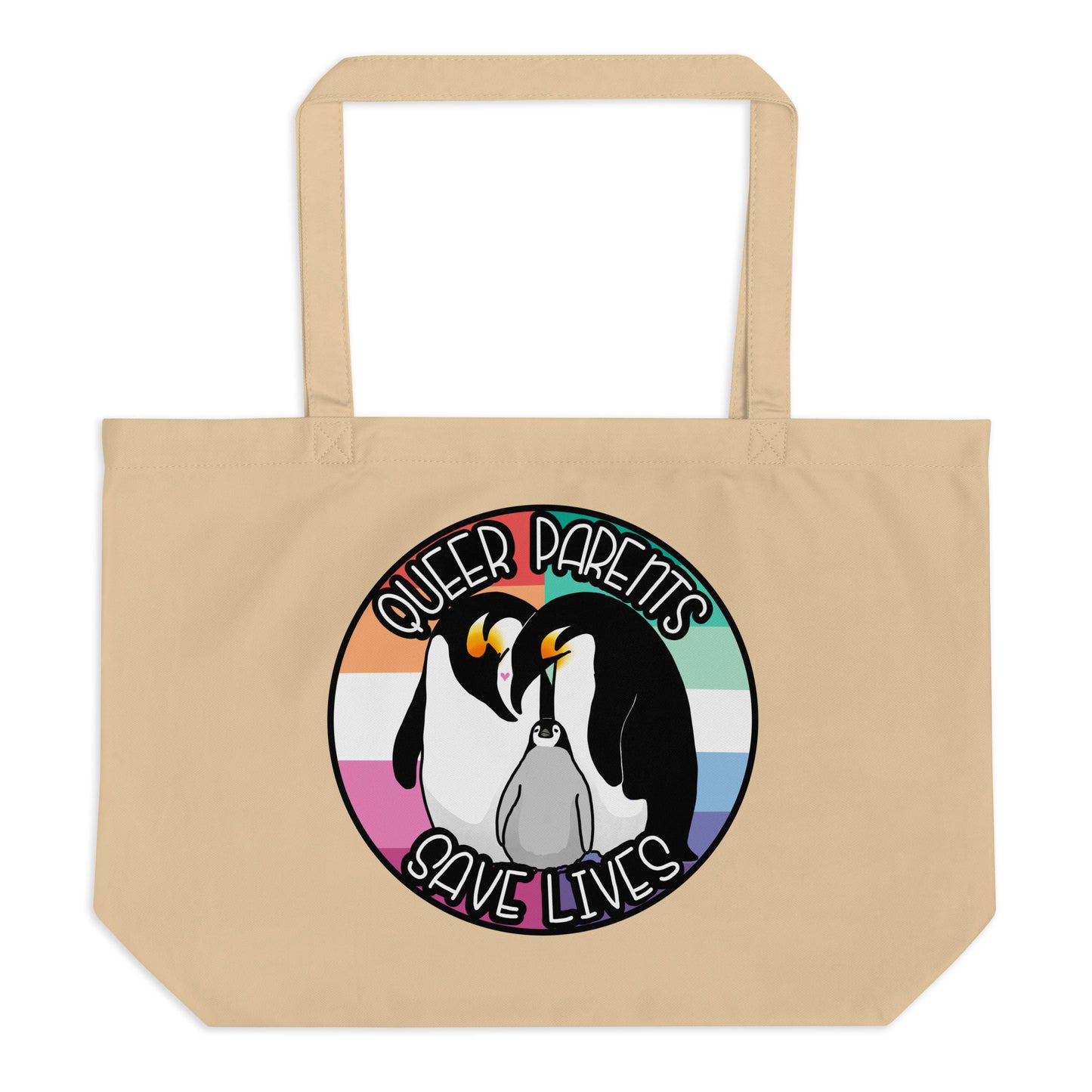 Queer Parents Save Lives - Gay/Lesbian Penguins Large organic tote bag