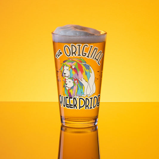 The Original Queer Pride White/Rainbow Lions Shaker pint glass