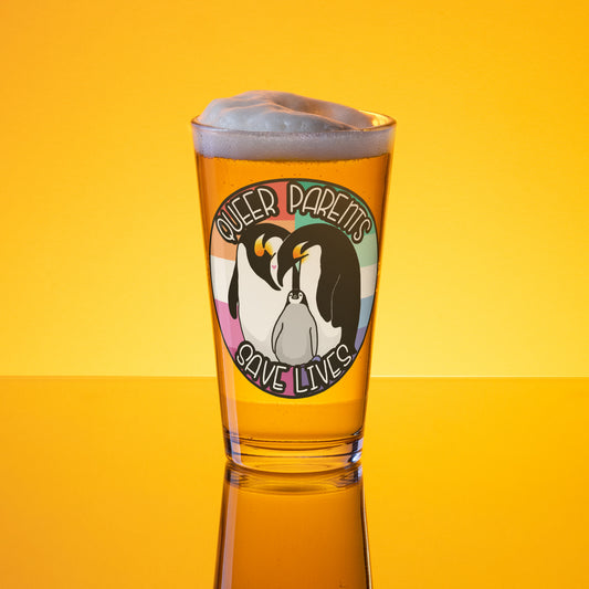 Queer Parents Save Lives - Gay/Lesbian Penguins Shaker pint glass