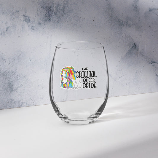The Original Queer Pride White/Rainbow Lions Stemless wine glass