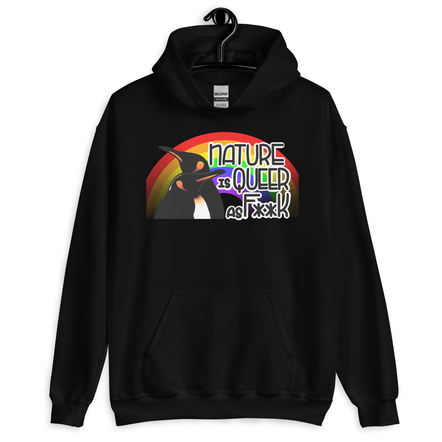 Nature Is Queer As F**K Penguins and Rainbow Unisex Hoodie