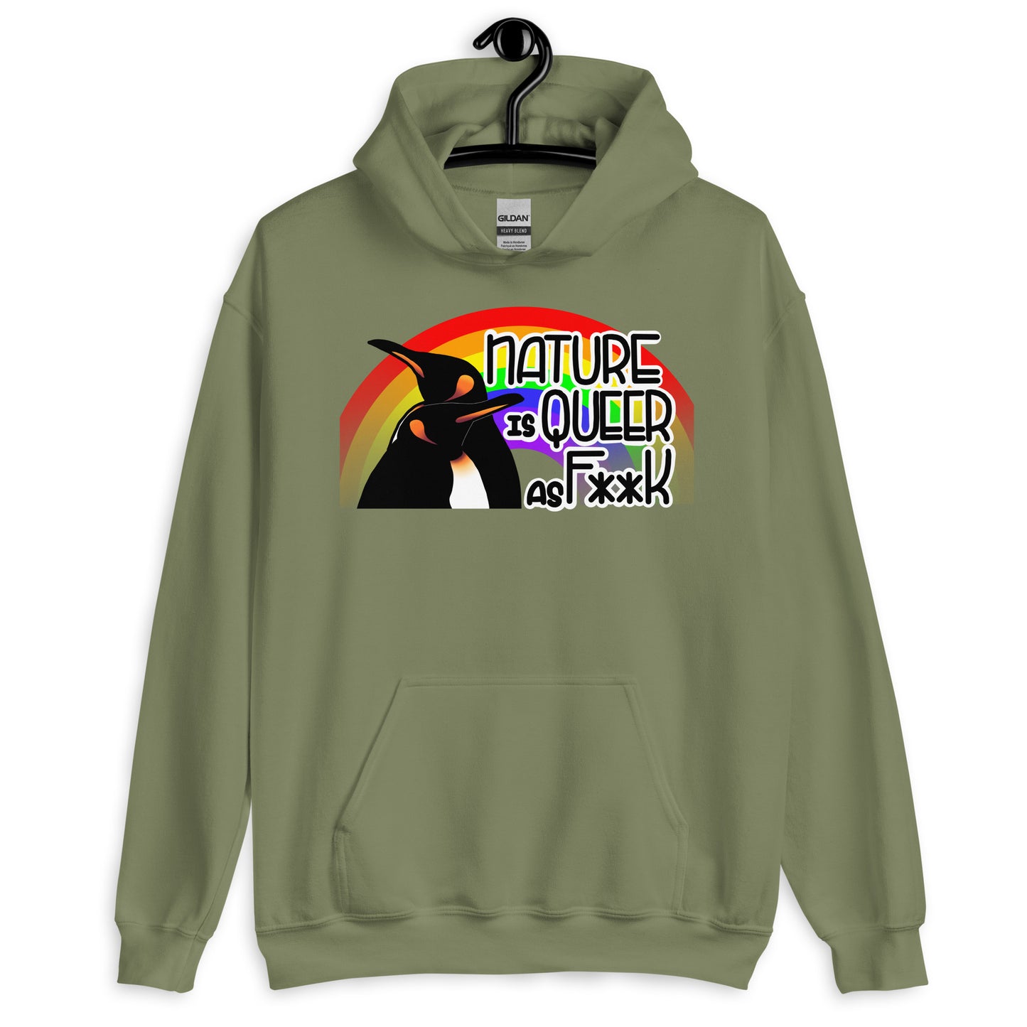 Nature Is Queer As F**K Penguins and Rainbow Unisex Hoodie