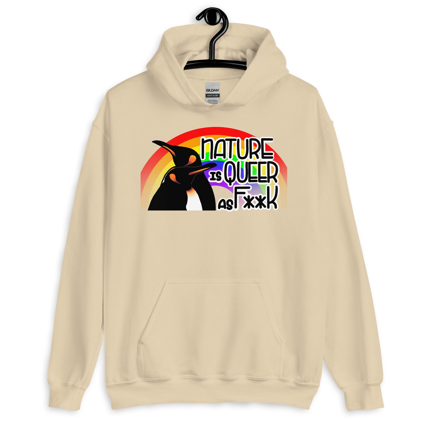 Nature Is Queer As F**K Penguins and Rainbow Unisex Hoodie