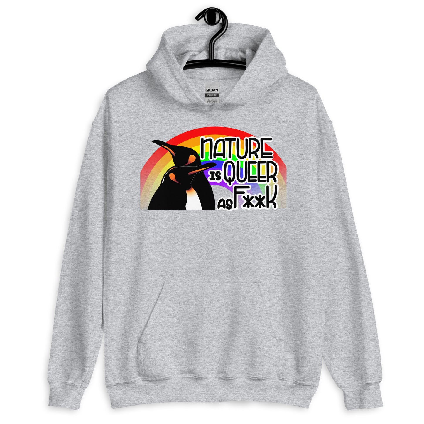 Nature Is Queer As F**K Penguins and Rainbow Unisex Hoodie