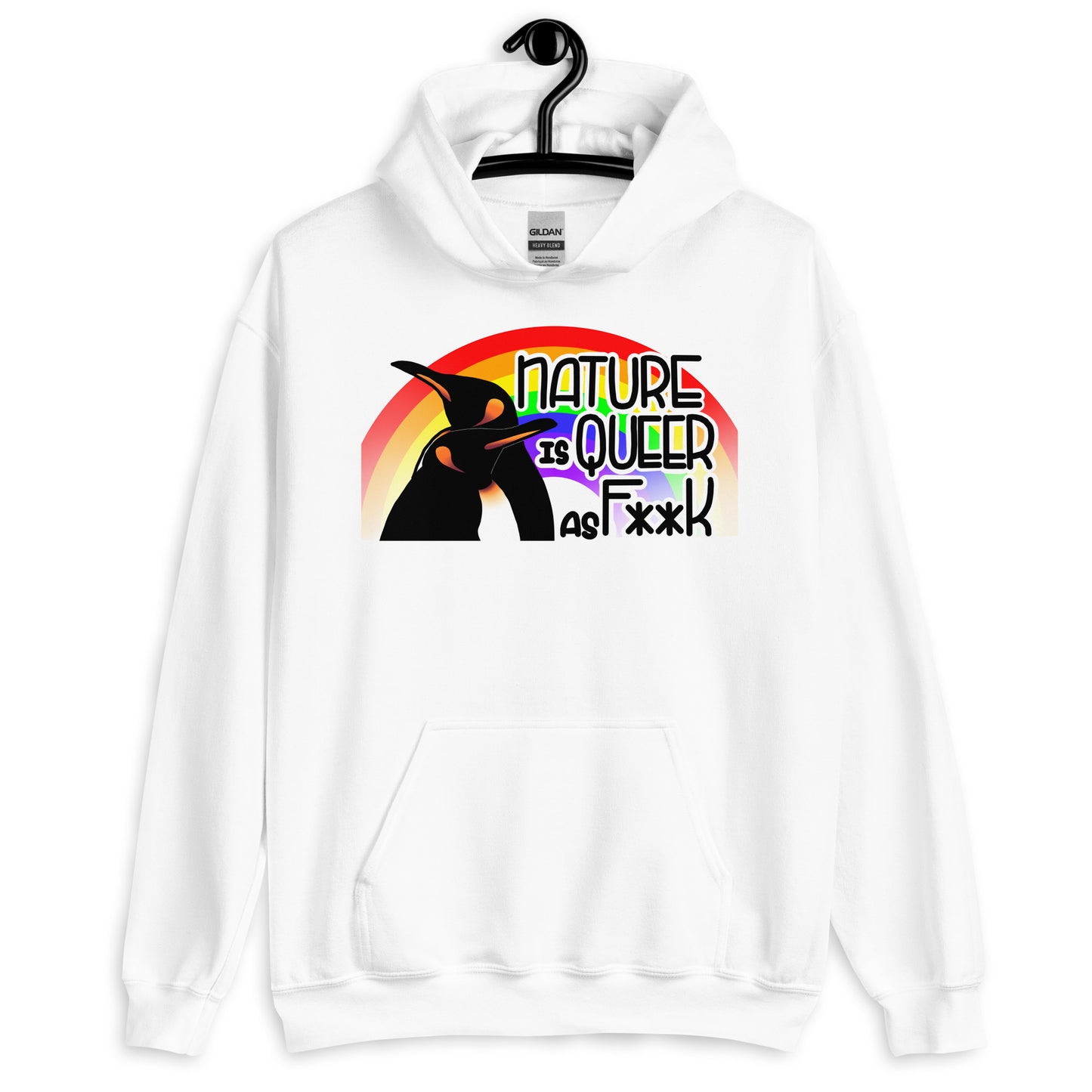 Nature Is Queer As F**K Penguins and Rainbow Unisex Hoodie