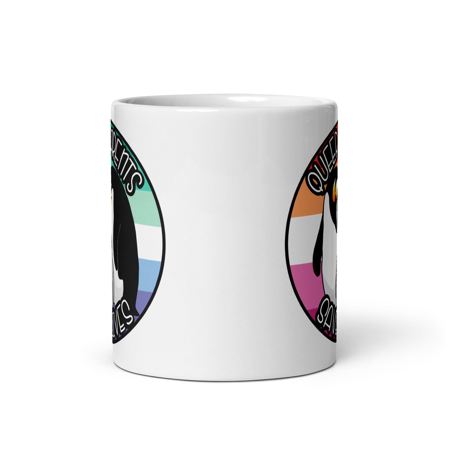 Queer Parents Save Lives - Gay/Lesbian Penguins White glossy mug