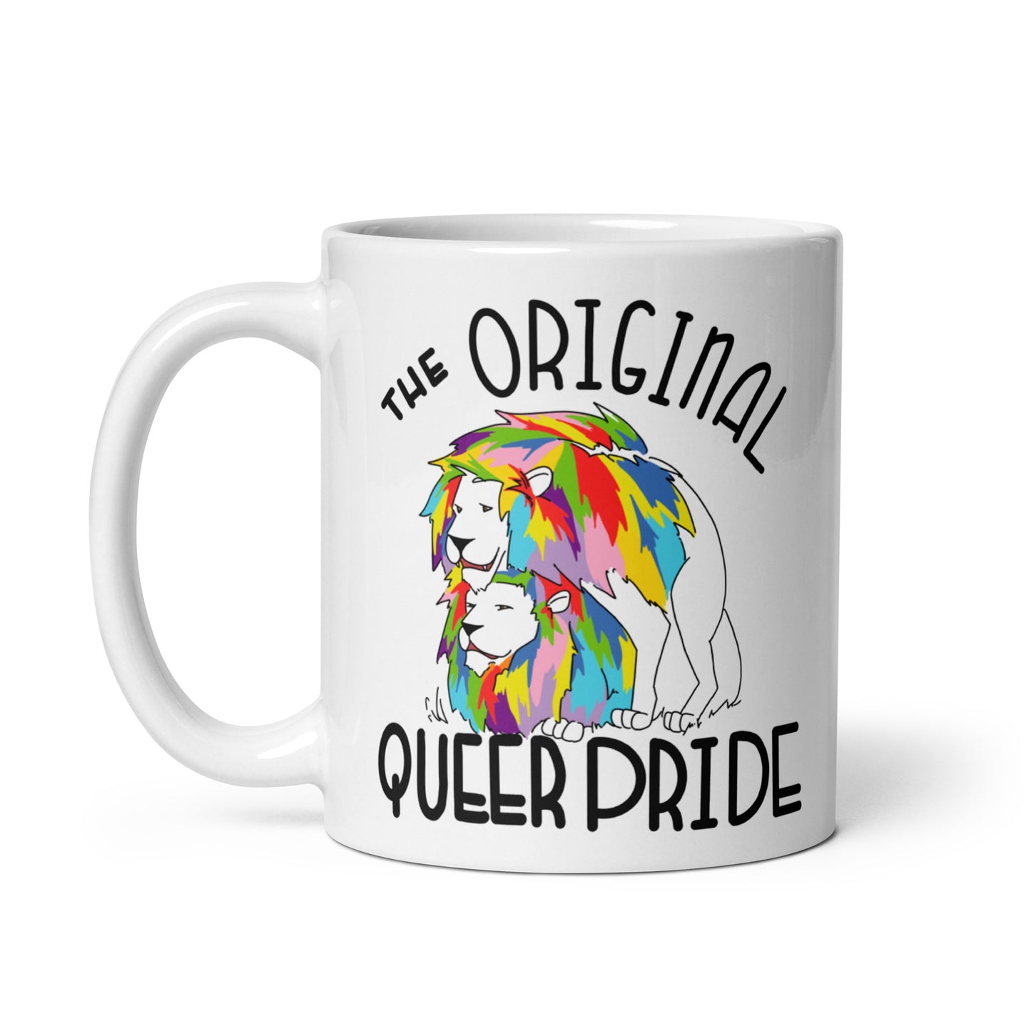 The Original Queer Pride White/Rainbow Lions White glossy mug