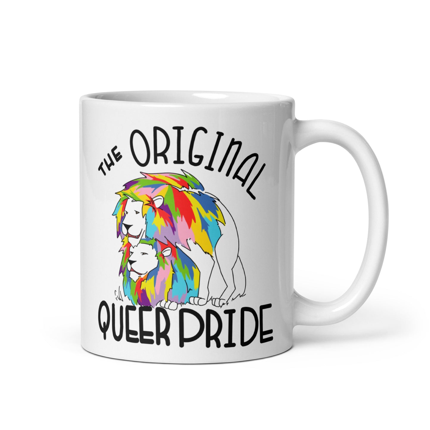 The Original Queer Pride White/Rainbow Lions White glossy mug