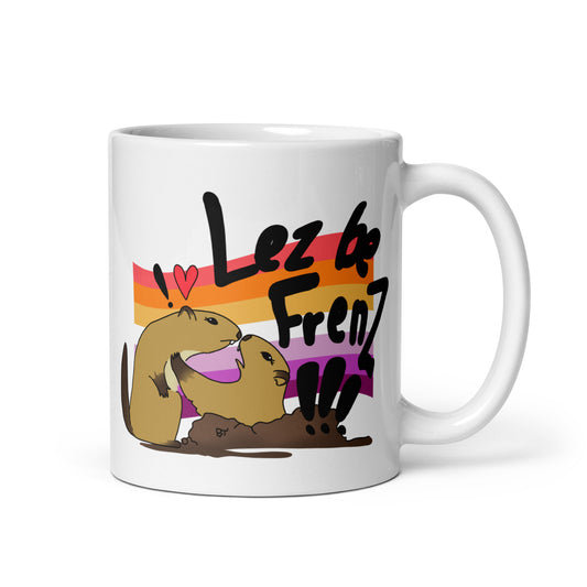 Lez Be Frenz Lesbian Marmots White glossy mug