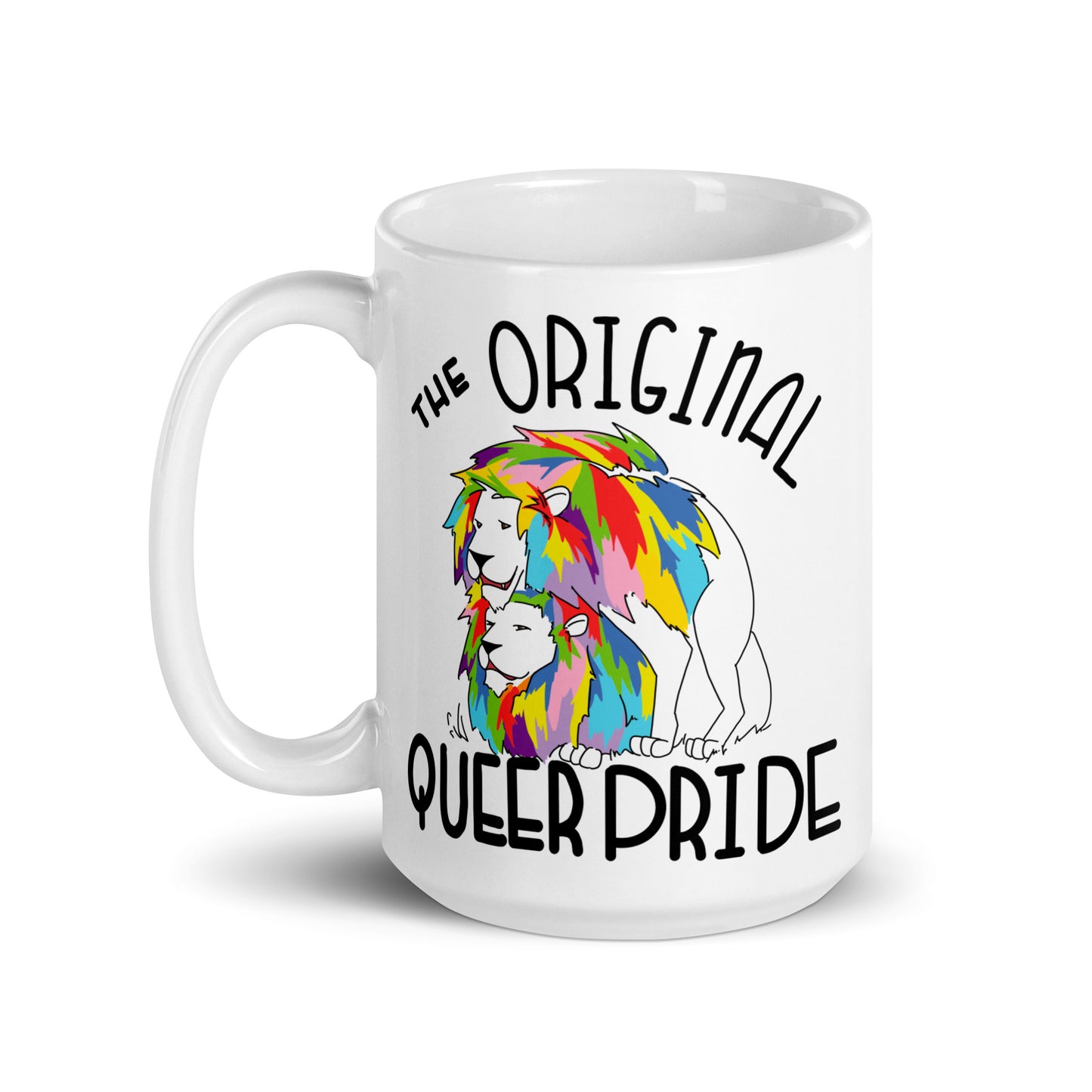 The Original Queer Pride White/Rainbow Lions White glossy mug